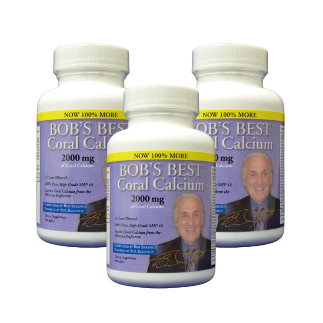 Bob's Best Coral Calcium 2000 mg bottle front showing authentic formula for daily mineral intake
