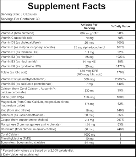 Bob's Best Coral Calcium Supreme nutrition label shows 74 trace minerals from Okinawa.