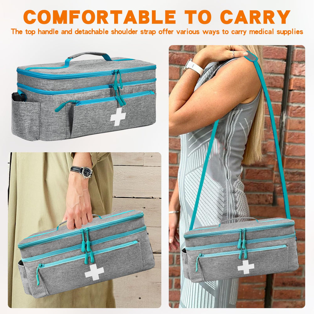 Boczif first aid kit bag front compartment with visible pocket and elastic loops.