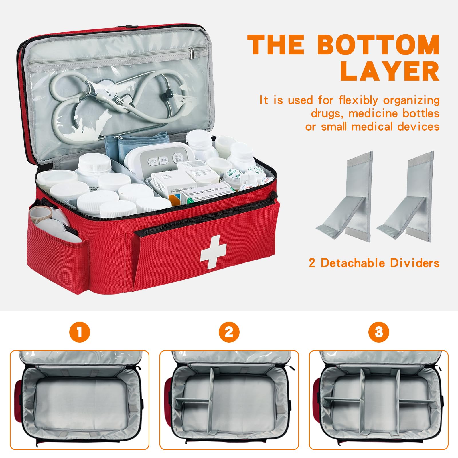 Boczif bag main compartment with six mesh pockets helps organized medical items