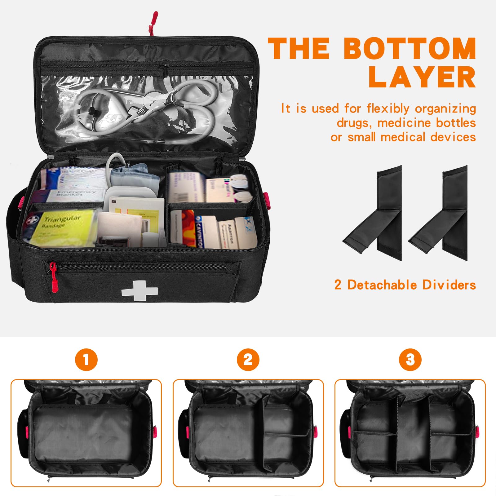 Boczif First Aid Kit front pocket elastic loops secure small tools for quick reach.