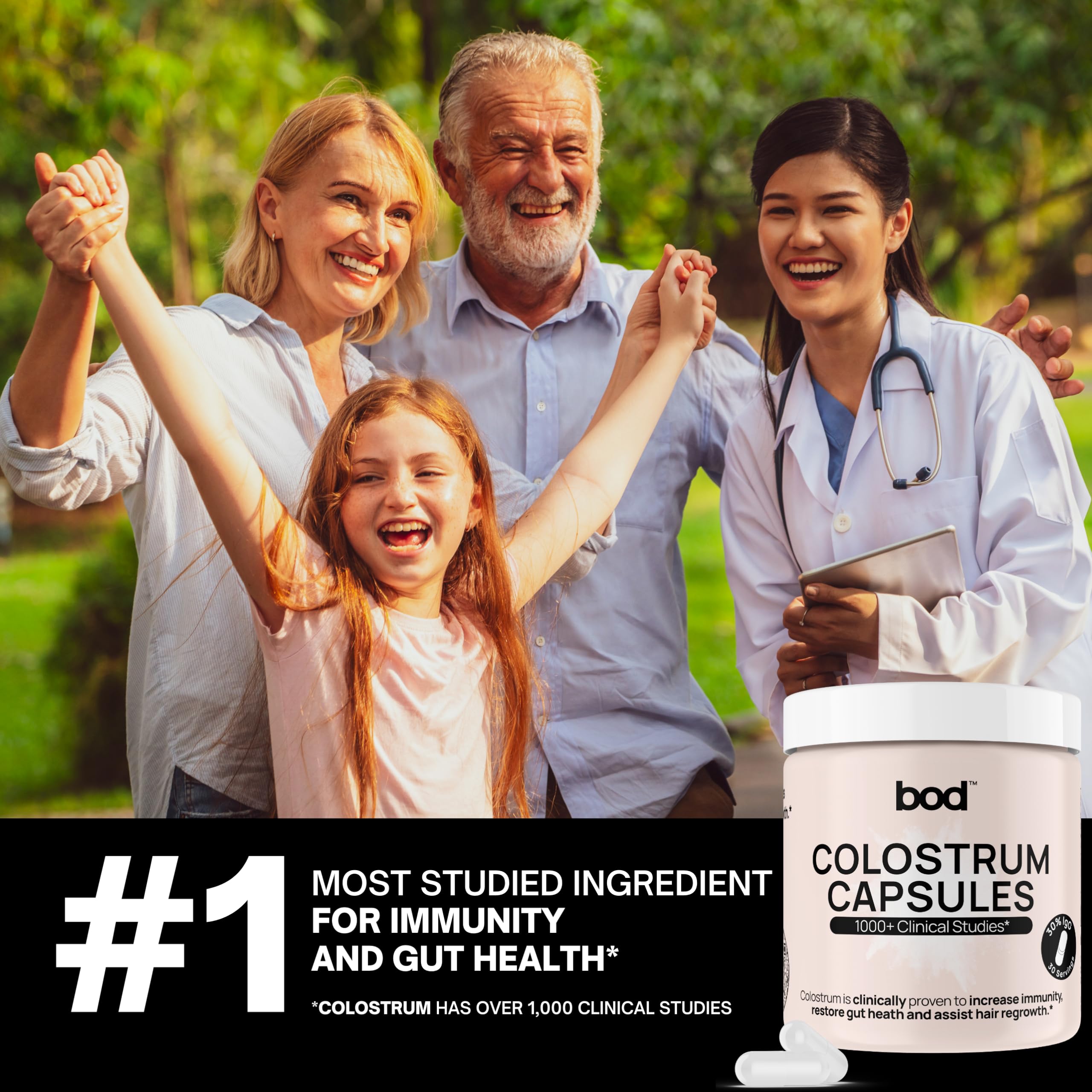Bod Colostrum Capsules bottle pouring to show easy daily dosing.