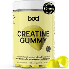Bod Creatine Gummies lemon drop bottle supports daily workout energy.