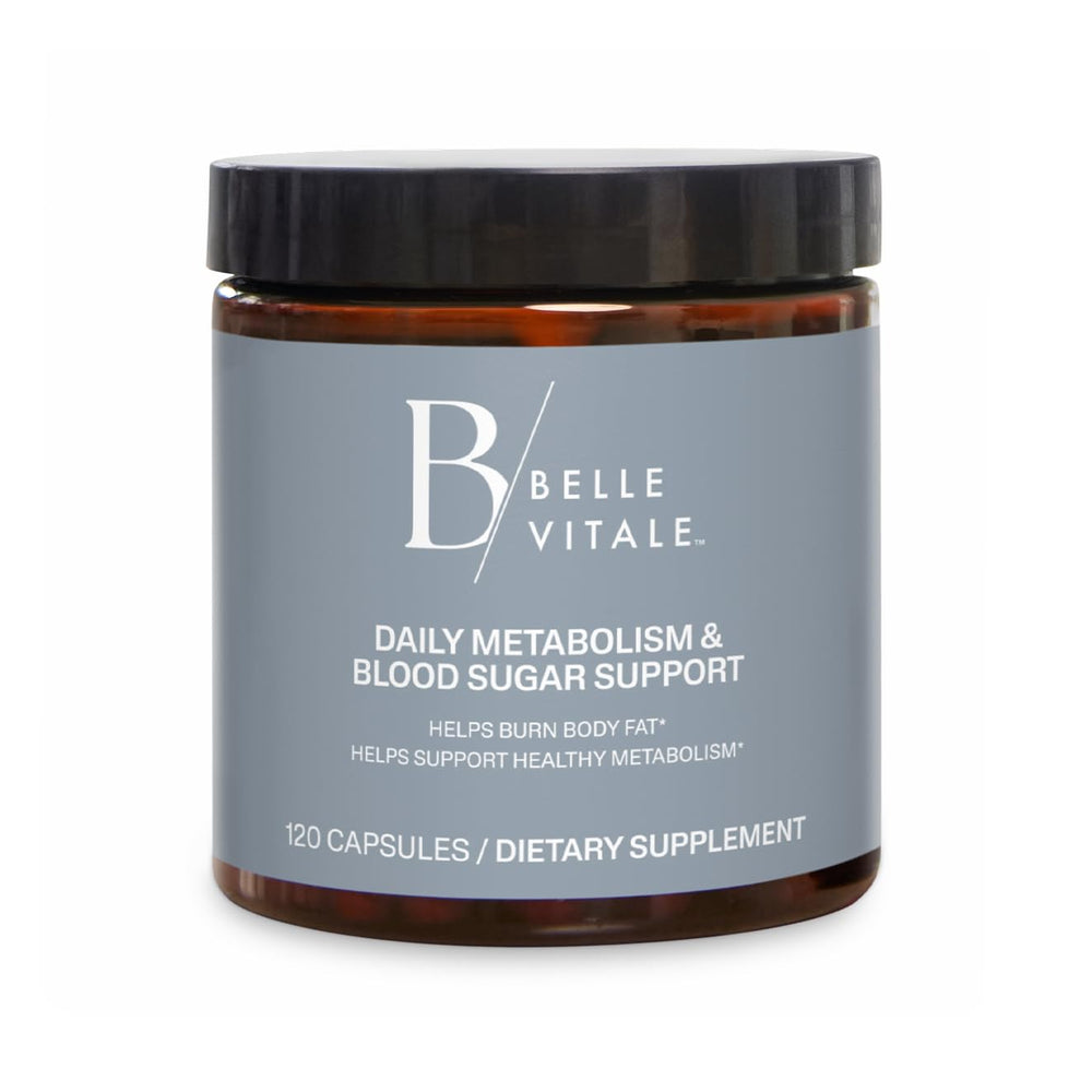 BODi Belle Vitale bottle pouring capsules for steady energy and metabolism.