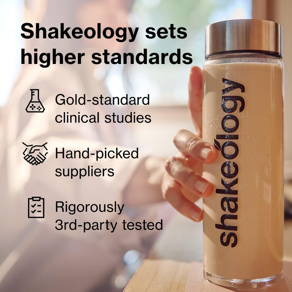 BODi Shakeology Cafe Latte bottle shows fiber and probiotics for digestion.