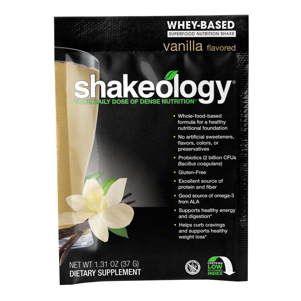 BODi Shakeology Vanilla packet in bag for grab-and-go meals