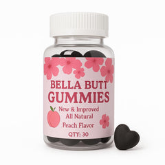 Bodied by Bella Butt Gummies bottle front view in peach shake flavor for daily curve support