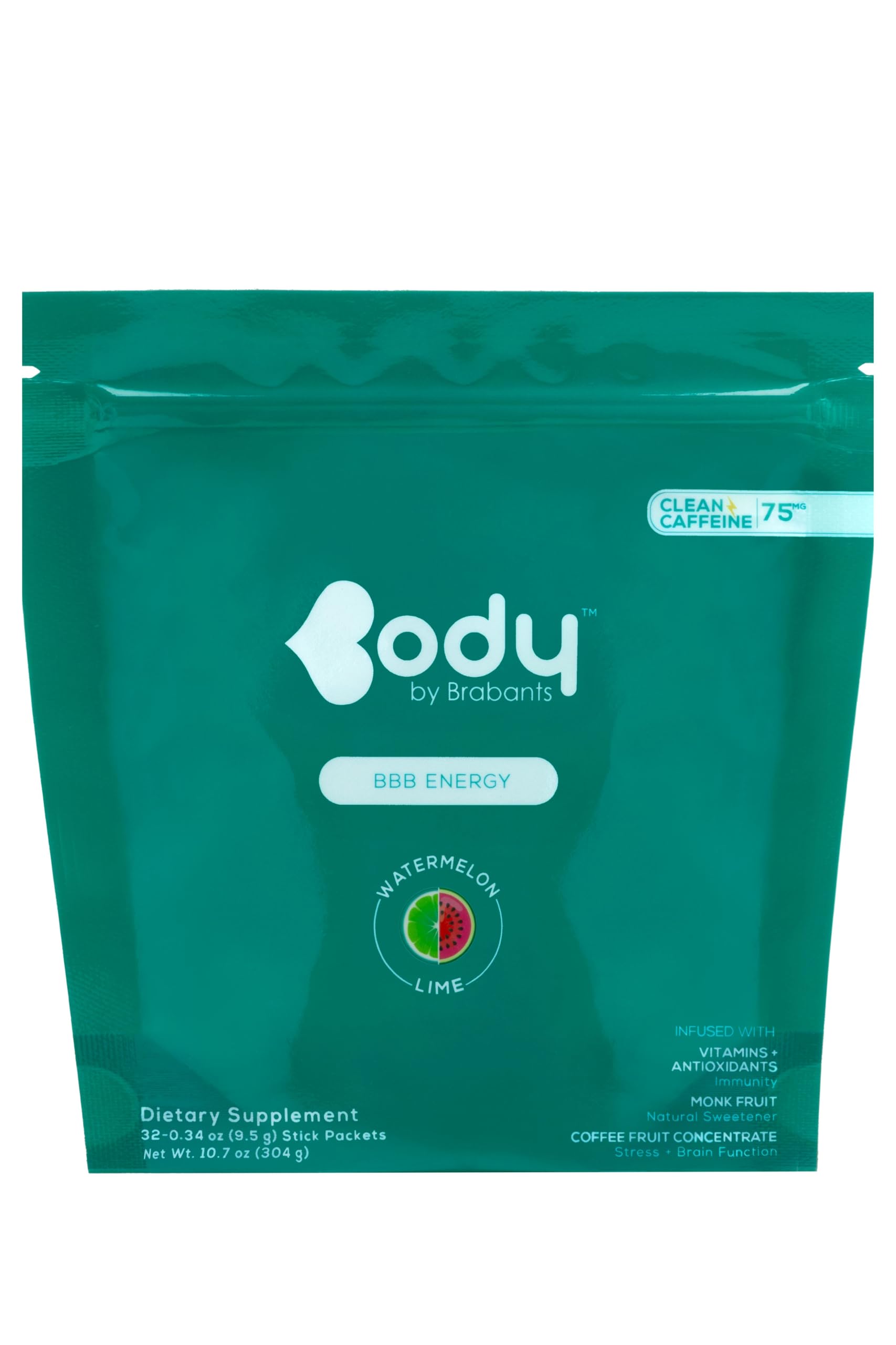 Body By Brabants Vitamina watermelon lime glass, refreshing energy for daytime focus