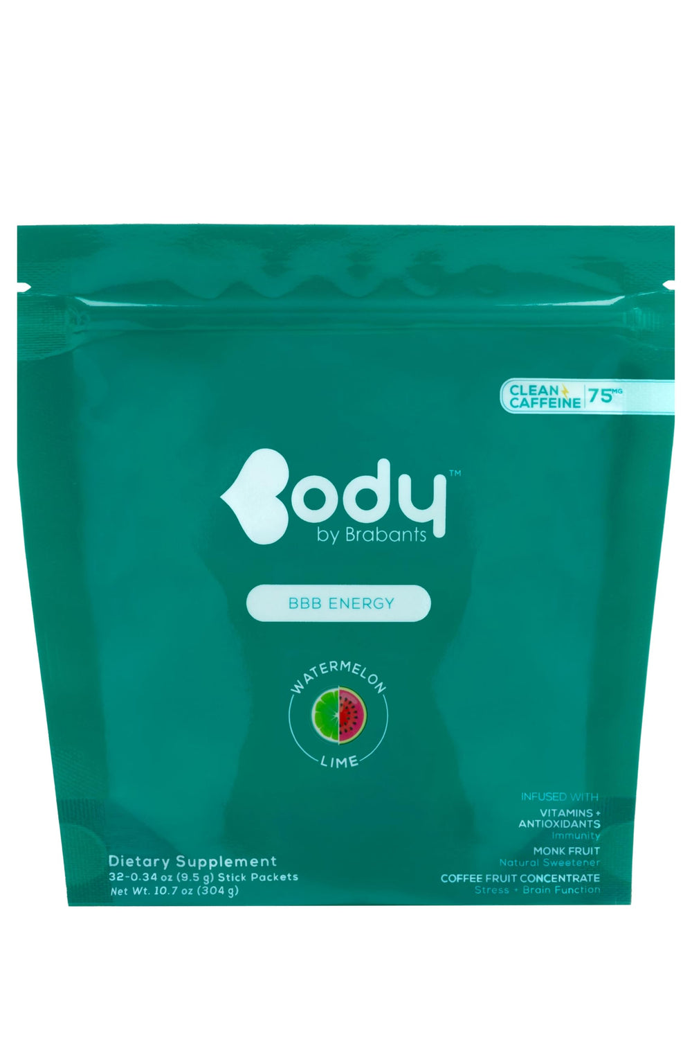 Body By Brabants Vitamina watermelon lime glass, refreshing energy for daytime focus