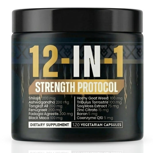 Body C.E.O. 12-in-1 Strength Protocol bottle for daily energy and focus.