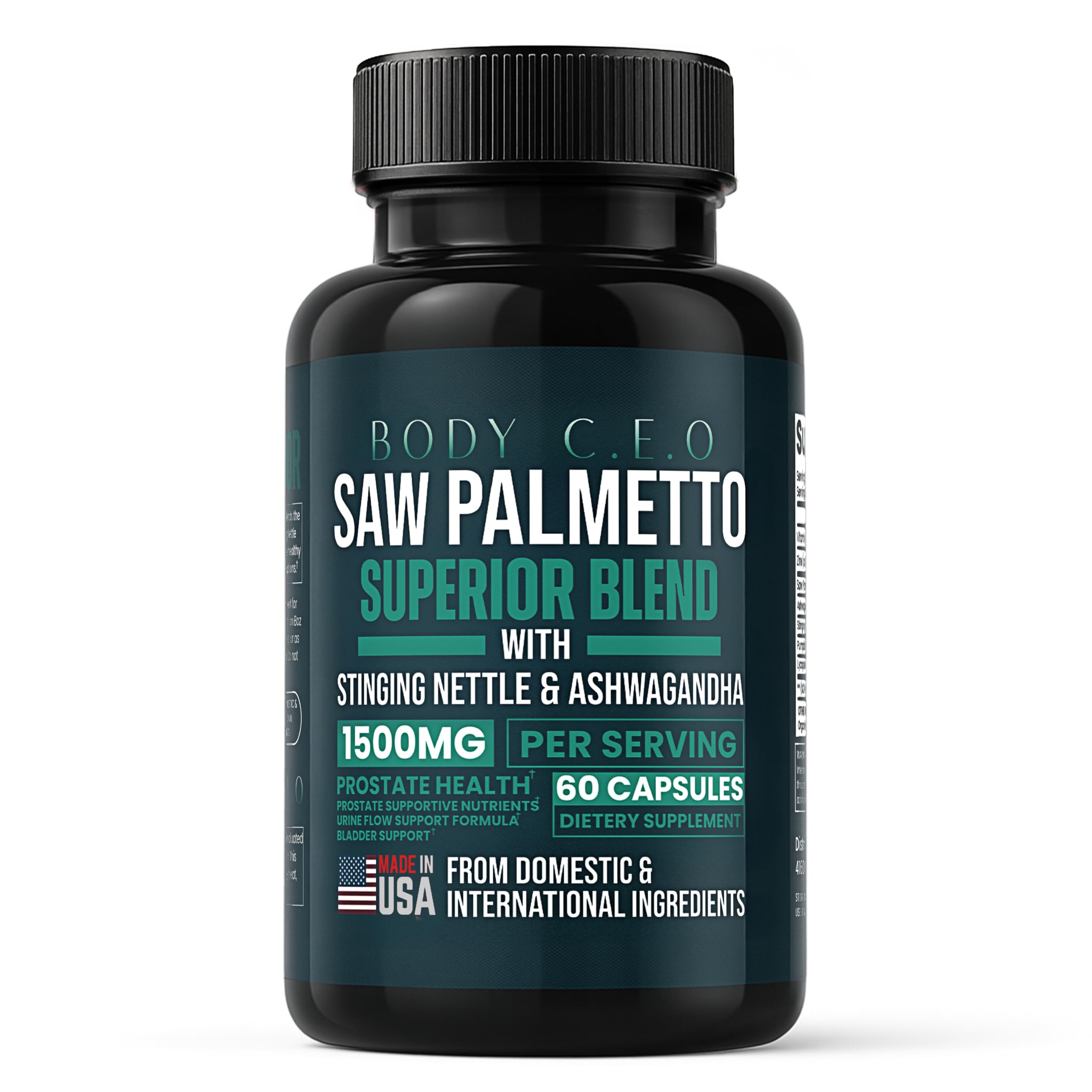 BODY C.E.O. Saw Palmetto bottle front for prostate wellness