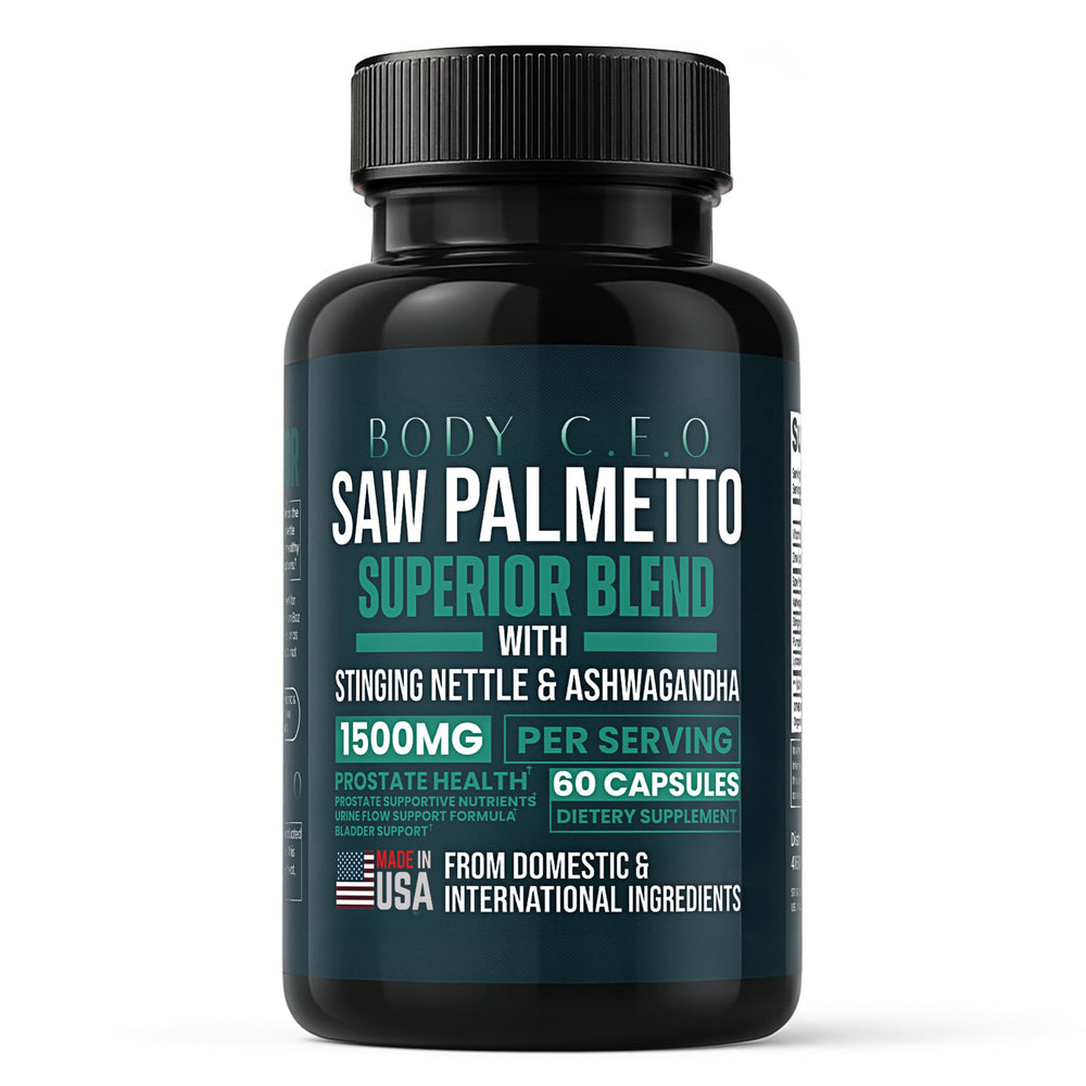 BODY C.E.O. Saw Palmetto bottle front for prostate wellness