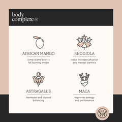 BODY COMPLETE RX Boost Drops amino acids and maca root highlight.