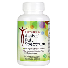 Body Ecology Assist Full Spectrum Enzymes bottle, supports digestion after meals.