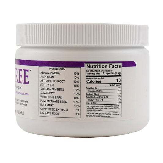 Body Force Age Free bottle close-up; adaptogenic formula for balanced energy.
