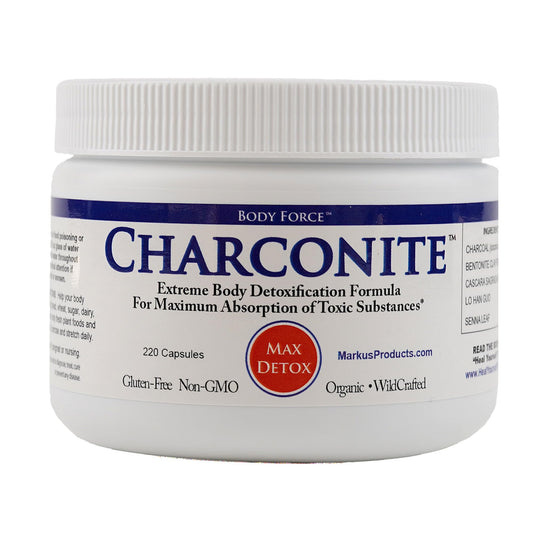 Body Force Charconite charcoal powder close-up for digestive support visualization