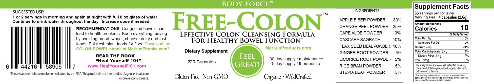Body Force Colon Formula label design emphasizes natural ingredients and gentle detox benefits