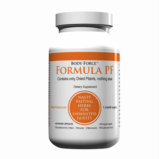 Body Force Formula PF bottle shows a compact herbal blend for daily use.