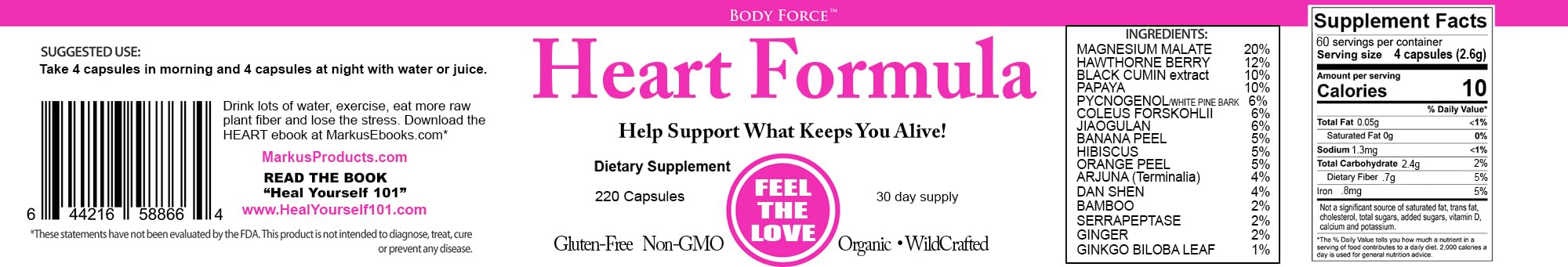 Body Force Heart Formula bottle label aids easy dosage tracking