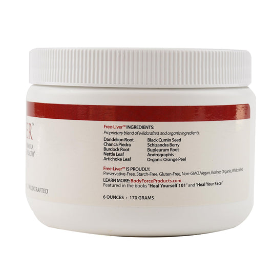 Body Force Liver Formula Powder packaging highlights convenient daily use.