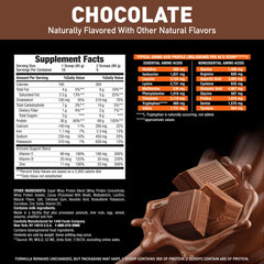 Back label of Body Fortress Chocolate Whey Protein shows vitamins and minerals.
