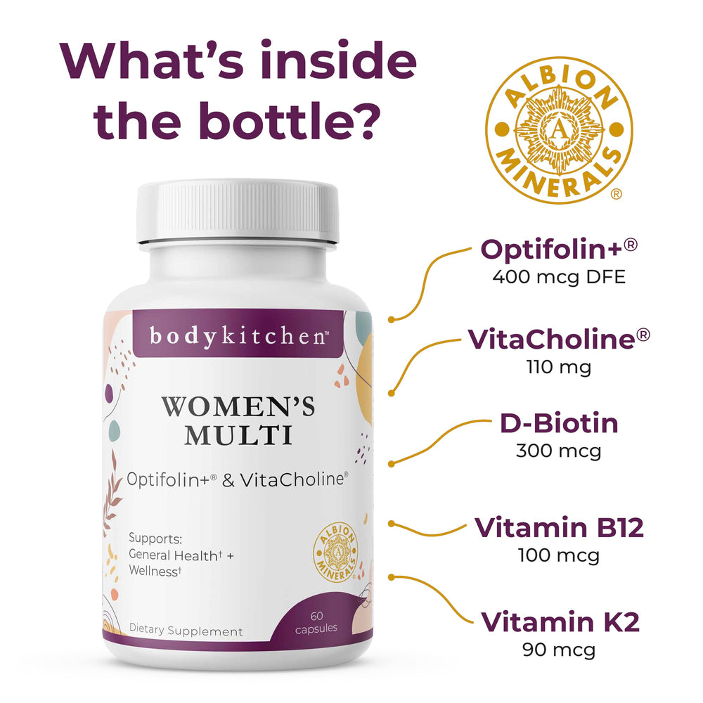 Body Kitchen label close-up showing Optifolin+ and VitaCholine