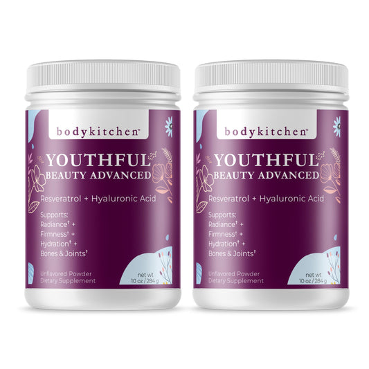 Body Kitchen Youthful Beauty Advanced powder being poured for daily skin support