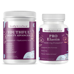 Body Kitchen Youthful Beauty collagen powder bottle highlights skin-supporting formula