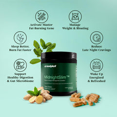 Illustration of the MidnightSlim probiotic complex and sleep ingredients.