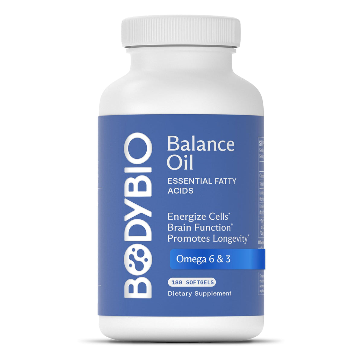 BodyBio Balance Oil bottle on kitchen counter for daily omega support