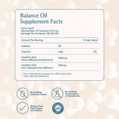 BodyBio Balance Oil label highlights a 4:1 omega-6 to omega-3 ratio
