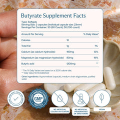 Close-up of BodyBio Butyrate highlighting bloating relief potential
