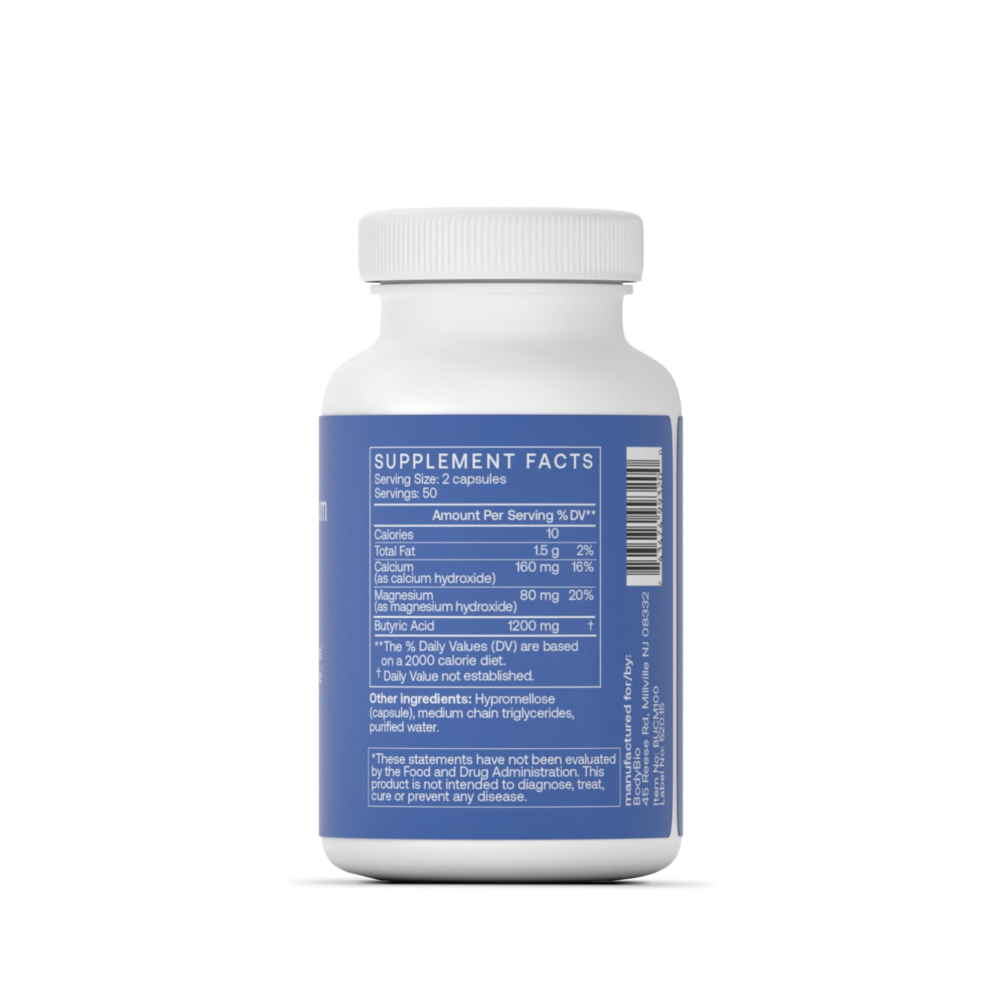 BodyBio Butyrate capsules shown for digestive support and comfort