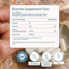 BodyBio Butyrate label front highlights clean ingredients and testing.