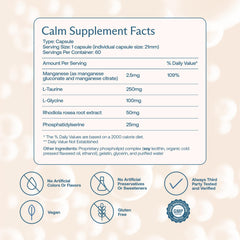 BodyBio Calm label closeup featuring Rhodiola and phosphatidylserine