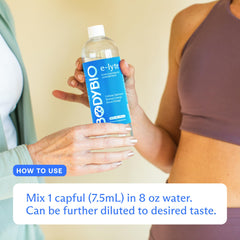 BodyBio e-Lyte label highlights sugar-free, clean formula.