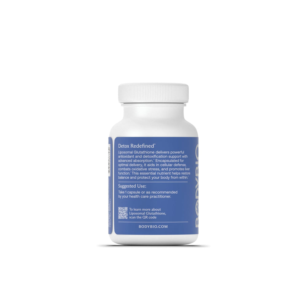 BodyBio Liposomal Glutathione capsules support daily antioxidant supplementation.