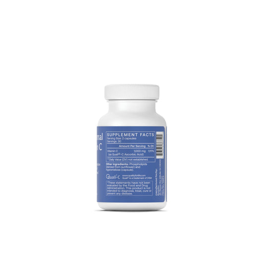 BodyBio Liposomal Vitamin C bottle label highlights Quali-C purity for potency