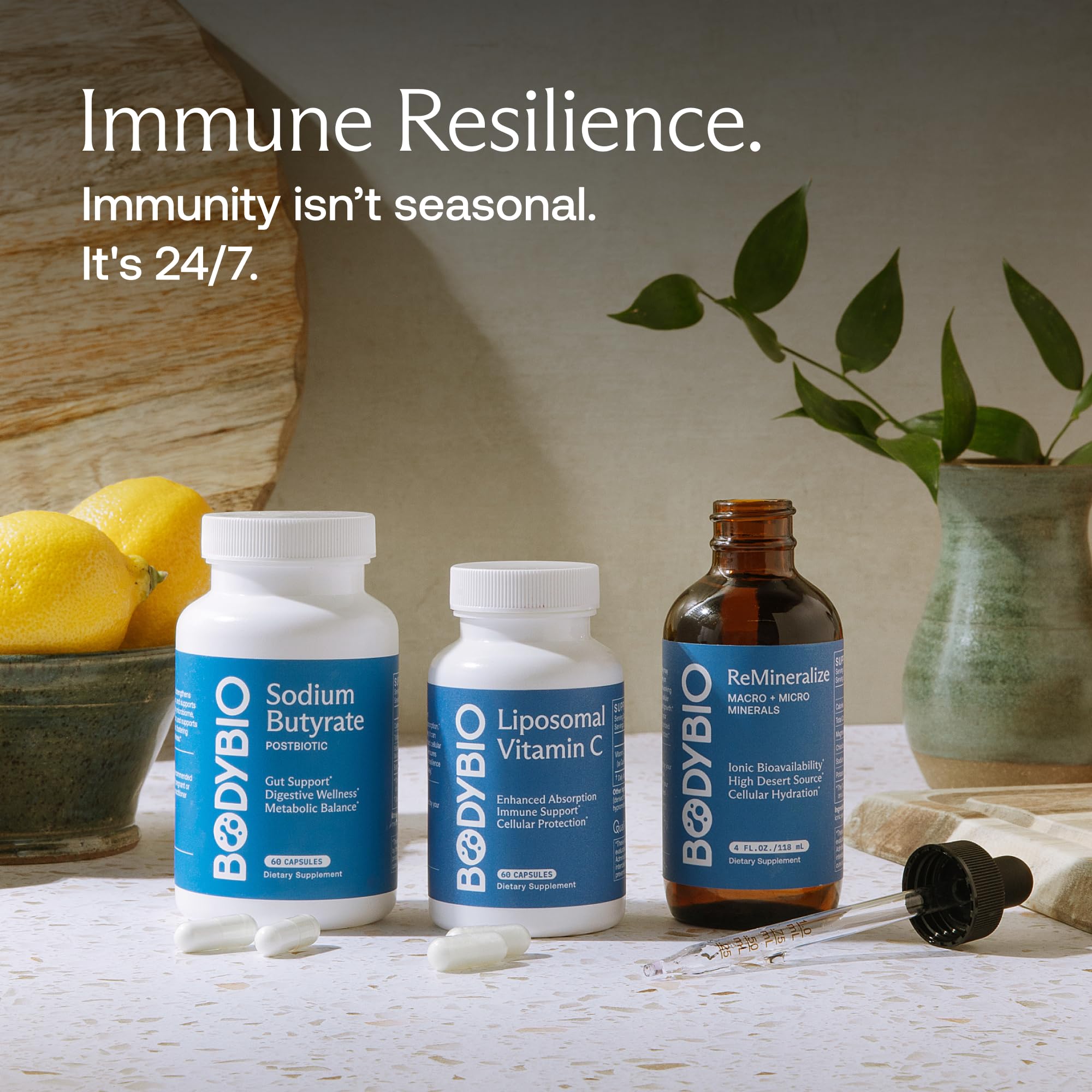 BodyBio Liposomal Vitamin C packaging on shelf ready for daily supplementation
