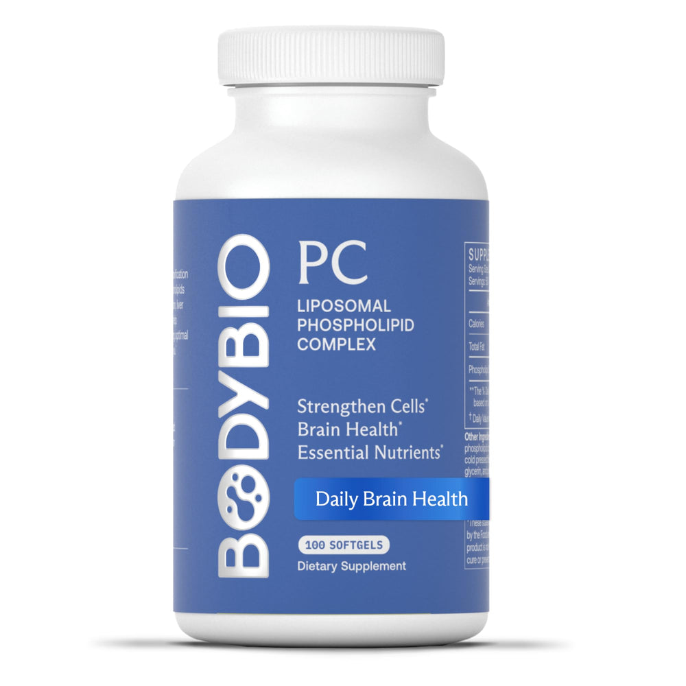 BodyBio PC bottle front view for daily cognitive support