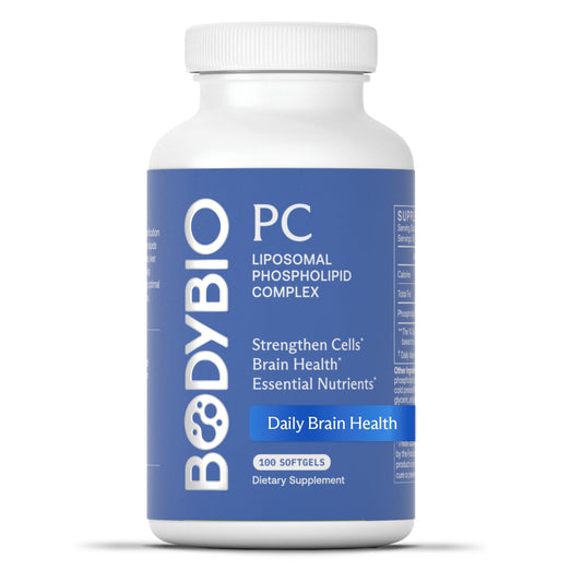 BodyBio PC bottle front view for daily cognitive support