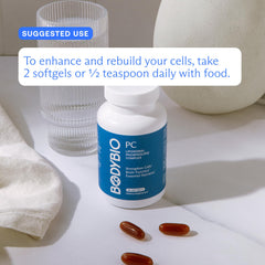 BodyBio PC capsules closeup emphasizes gentle daily supplementation