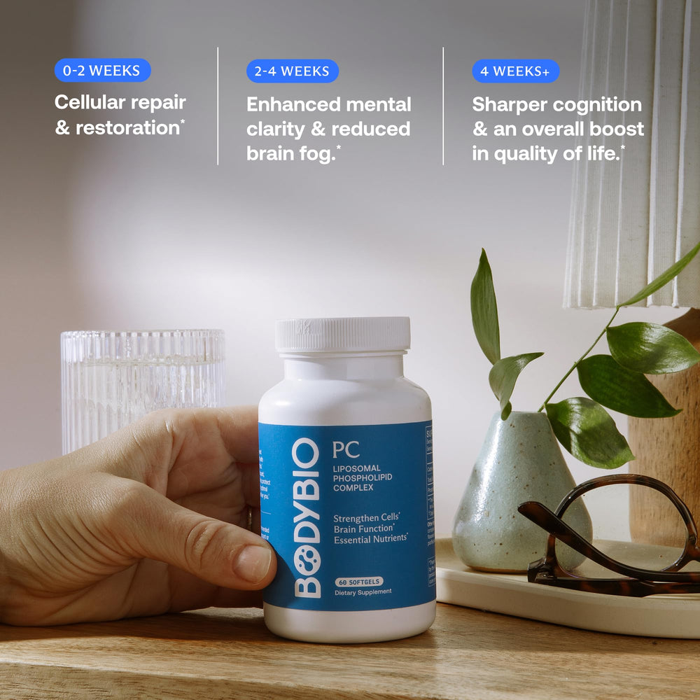 BodyBio PC label lists phospholipid blend and clean ingredients for transparency