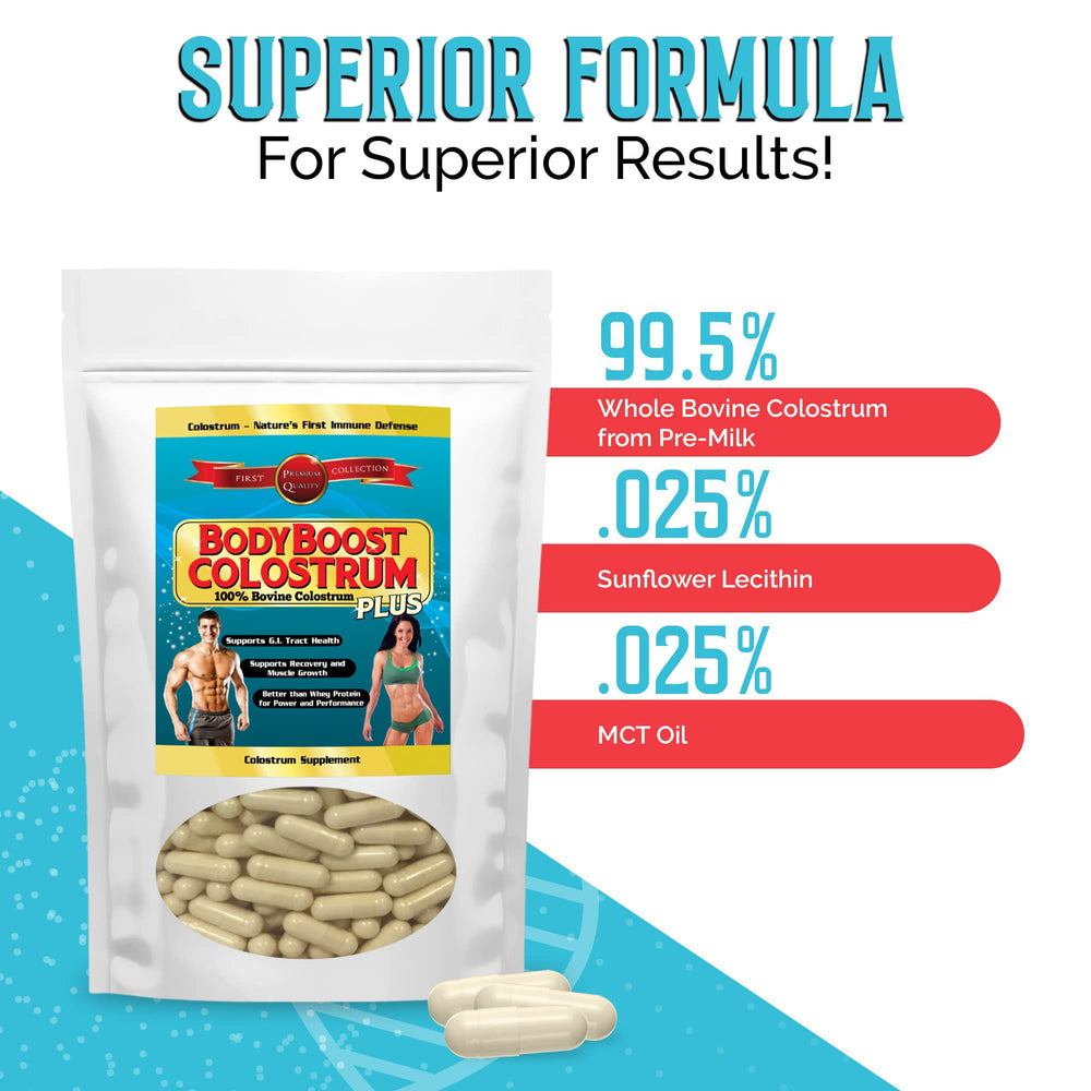 BodyBoost Colostrum Capsules ingredients label confirms non GMO hormone-free formula.