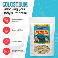 BodyBoost Colostrum Capsules packaging box highlights 240 capsule count.