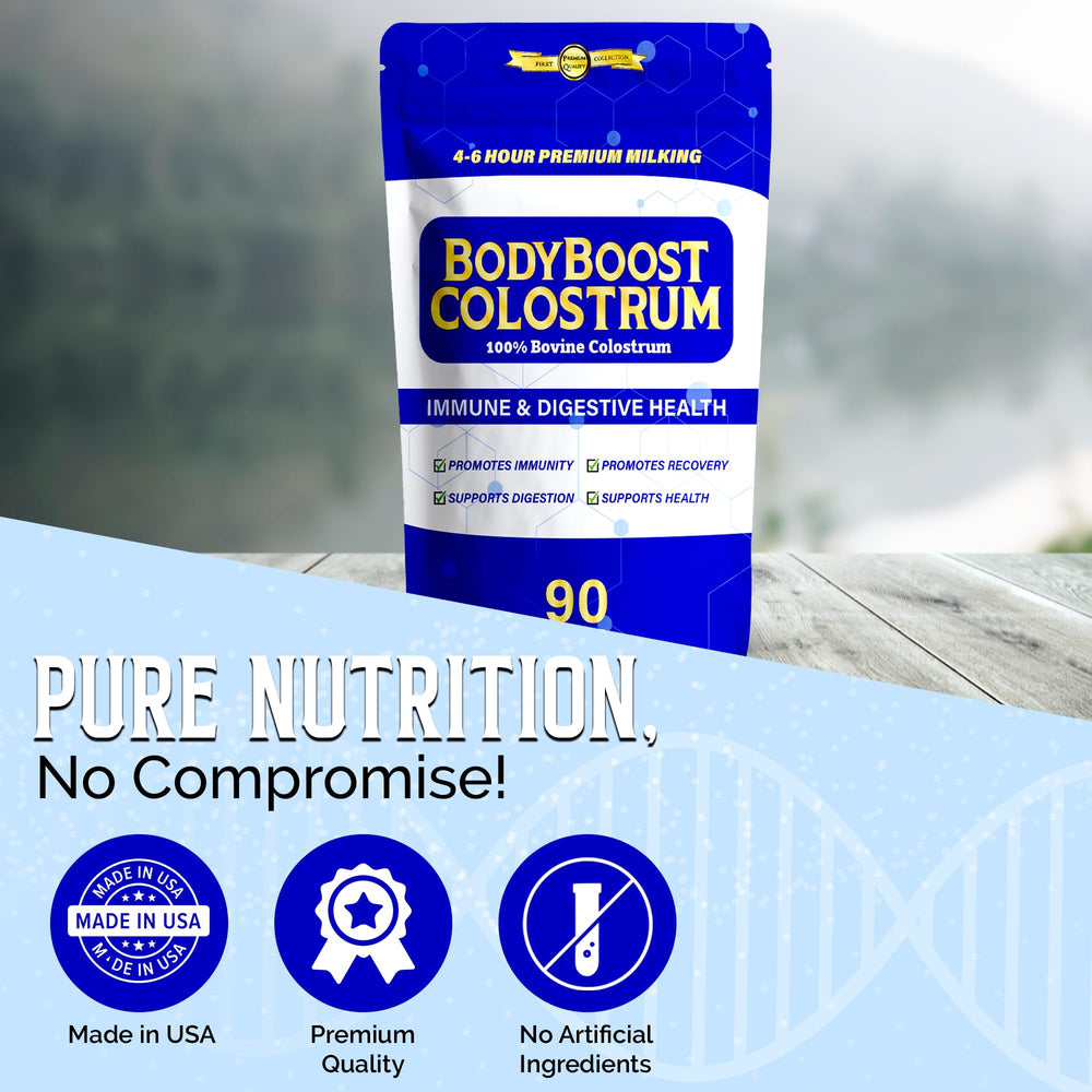 BodyBoost Colostrum powder blended into a smoothie for gut-friendly nutrition