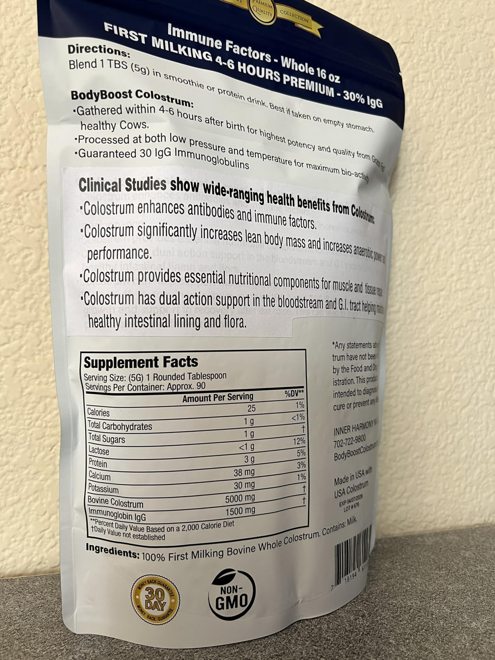 BodyBoost Kitchen scene with colostrum powder ready to blend