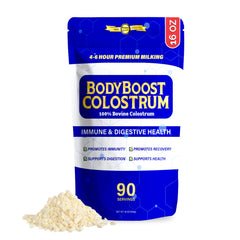 BodyBoost Premium Colostrum powder tub ready for daily immune-support routine