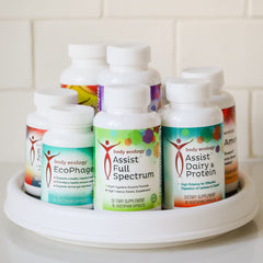 Bodycology Dairy Digestion capsules close-up, illustrating potent absorption for dairy proteins.