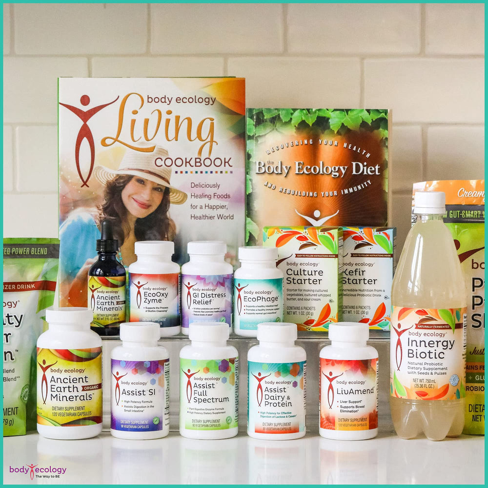 Body Ecology EcoPhage capsules row on soft background for easy stacking